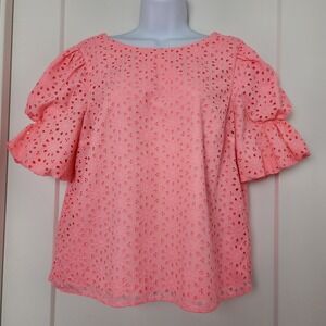 Lilly Pulitzer Shaila Eyelet Top Shellona Coral Neon Sunburst Puff M Coquette